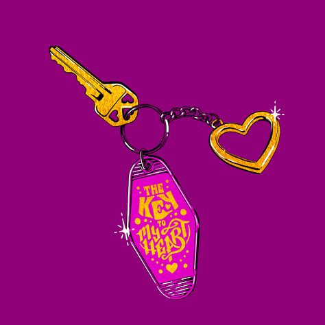 Key Illustration Graphic Design, Keychain Illustration, Line Graphic Design, Interactive Poster, Line Graphic, The Key To My Heart, Key Keychain, Tshirt Printing Design, Heart Illustration