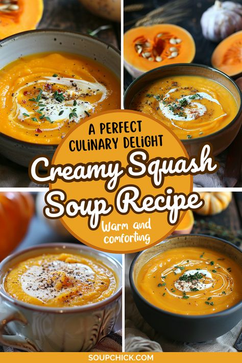 Creamy Squash Soup brings a warm and comforting bowl of rich flavors Squash And Cauliflower Soup, How To Make Squash Soup, Creamed Squash Recipes, Cream Of Squash Soup, Squash Recipes Soup, Creamy Squash Soup, Spaghetti Squash Soup, Squash Soups, How To Make Squash