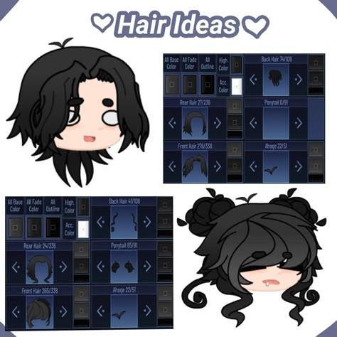 Gacha Club Two Color Hair, Gacha Plus Hair Ideas, Gacha Club Messy Hair Ideas, Gacha Hair Styles Ideas, Gacha Club Medium Hair Ideas, Gacha Club Bun Hair Ideas, Wolfcut Gacha Club, Gachaclub Hair Idea, Gacha Curly Hair Ideas