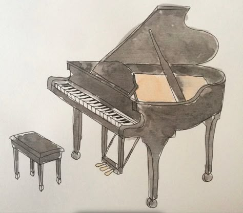 Piano Artwork Painting, Drawing Piano Art Paintings, Piano Painting Easy, Piano Art Draw, Draw Piano, Piano Drawings, Pianist Drawing, Watercolor Violin, Piano Watercolor