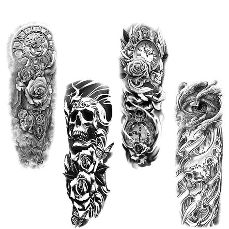 Voll Arm-tattoos, Tattoos Masculinas, Fake Tattoo Sleeves, Christian Sleeve Tattoo, Skull Sleeve Tattoos, Skull Sleeve, Arm Temporary Tattoos, Temporary Tattoo Sleeves, Full Arm Tattoos