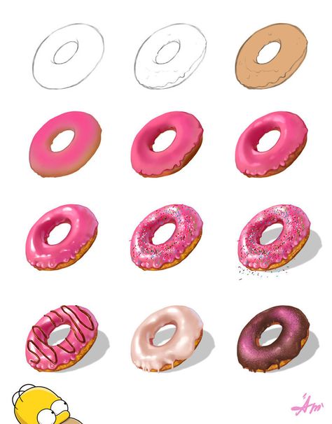 Donut Drawing, Donut Art, Draw Food, Fall Canvas Painting, Digital Art Tutorials, Nature Art Drawings, Object Drawing, Digital Art Beginner, Digital Painting Tutorials