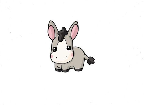 Cute Donkey Drawing Art, Kawaii Chibi Anime, Donkey Drawing, Draw Kawaii, Cute Donkey, Painting References, Create This Book, Animal References, Air Brush