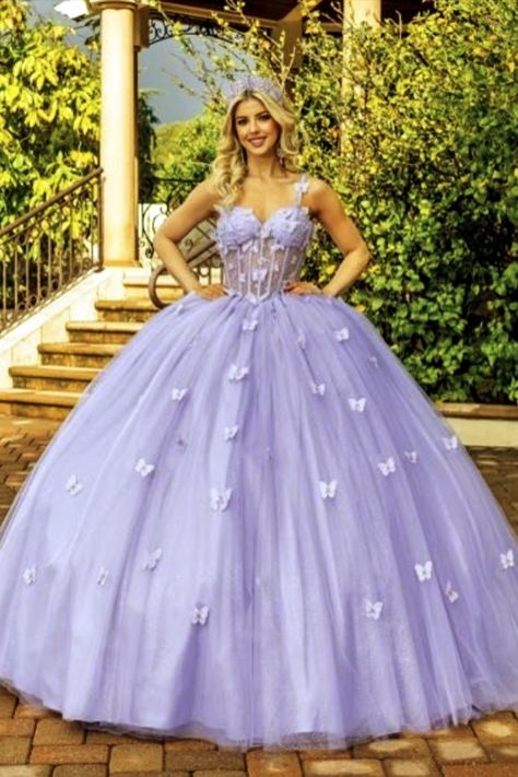 Lavender Butterfly Quince Dress Butterfly Theme Quinceanera Dress, Butterfly Dress Purple, Light Purple Quince Dresses, Lavender Quince Dress, Lavender Sweet 16 Dresses, Butterfly Quince Dress, Quinceanera Planning Checklist, Butterfly Quinceanera Dress, Quinceanera Dresses Lavender