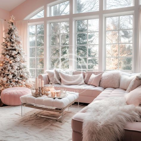 This wonderful pink Christmas Living Room stock image/multi-use mockup photo features a cozy pastel holiday aesthetic & can be used for products or as pastel holiday content for creators.  Vibe: Pink, Pastel, French Country, Cozy, Warm, Country, Classic, Pretty, Cottagecore, Festive, Christmas, Holiday THIS IMAGE IS ALSO AVAILABLE IN THESE BUNDLES: + Our 'Full House' Pink & White Holiday Home Bundle of 72 images:  https://www.etsy.com/listing/1583930995/pink-christmas-mockup-bundle-set-of-72  + Pink Christmas Living Room, Pink Holiday Aesthetic, Pink White Decor, Salons Cottage, Holiday Living Room, Christmas Stock Photos, Living Room Images, Holiday Aesthetic, Christmas Living Room