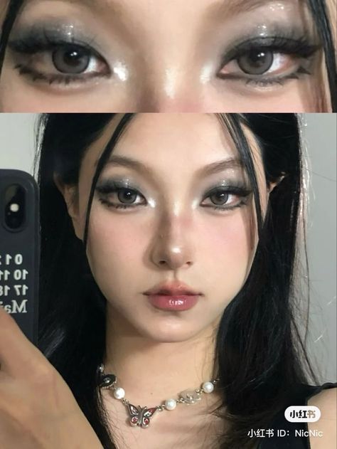 Black Makeup Looks, Dark Makeup Looks, Black Eye Makeup, Smokey Eye Makeup Look, Grey Makeup, Dark Eye Makeup, Silver Makeup, Ulzzang Makeup, Ethereal Makeup