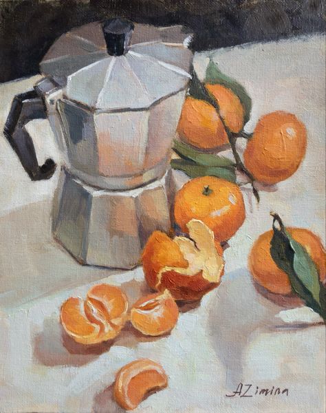 Simple Oil Painting, Mini Oil Painting, Oil Painting Still Life, Paintings Oil, Oil Painting For Sale, Still Life Oil Painting, Fruit Painting, Orange Art, Daily Painting