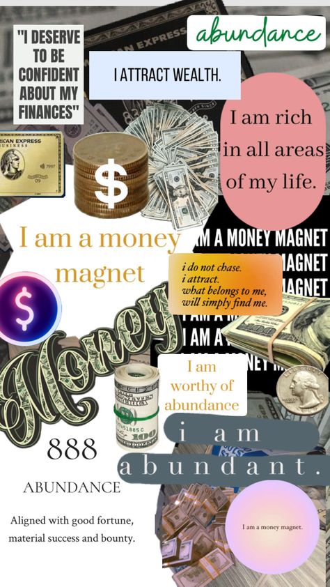 Manifesting my Abundance-Money is no object, I want it, I got it Collage Vision Board, I Am A Money Magnet, Abundance Images, Attract Wealth And Prosperity, Board Collage, Vision Board Collage, Money Prayer, Vision Board Examples, Money Vision Board