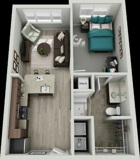 Small Apartment Floor Plans, Small Apartment Layout, Small Apartment Plans, 1 Bedroom House Plans, 3d Floor Plan, House Floor Design, Small Apartment Design, Apartment Floor Plans, Sims House Plans