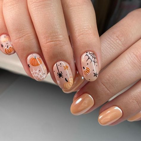 Fall Nail Decals, Libra Fall Nails, Intricate Fall Nails, Halloween Luminary Nails, Caramel Apple Nails, Neutral Pumpkin Nails, Autumn Pumpkin Nails, Luminary Nails Design Fall, Fall Nails Nail Art