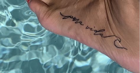 Pura Vida Wave Tattoo, Pura Vida Wave, Wave Tattoo, Waves Tattoo, Word Tattoos, S Tattoo, Tattoos And Piercings, Small Tattoos, Tattoo Quotes