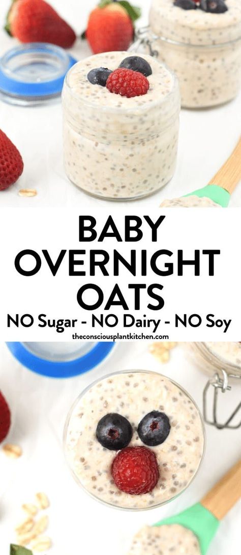 10 Month Breakfast Ideas, 8 Month Blw Meals, Overnight Oats Baby Led Weaning, Overnight Oats Toddler, Toddler Overnight Oats, 9 Month Old Breakfast, Kids Overnight Oats, 8 Month Old Breakfast Ideas, Infant Breakfast Ideas