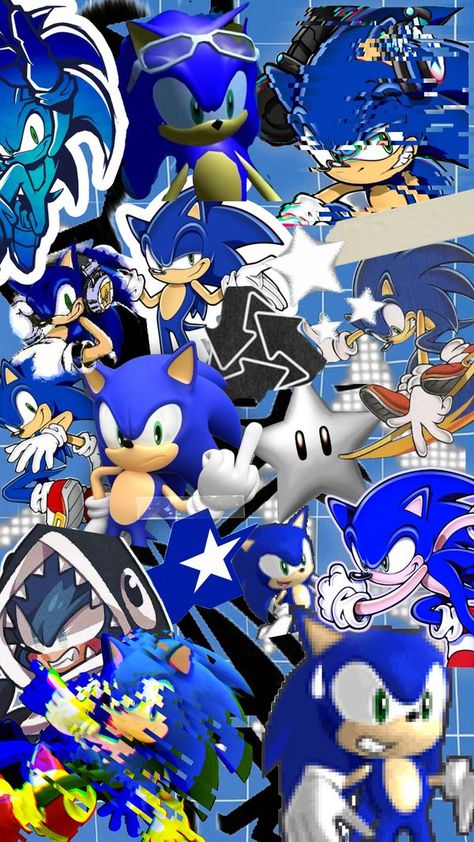 Check out SONIXX666's Shuffles Sonic the Hedgehog #sonic #sonicthehedgehog Scenecore Art, The Hedgehog Sonic, Shadow Sonic, Sonic Unleashed, Sonic Adventure 2, Retro Gaming Art, Sonic Funny, Sonic Fan Characters, Y2k Wallpaper