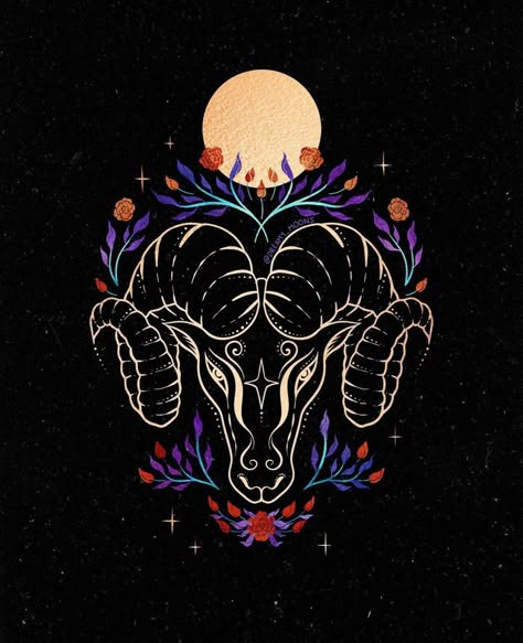 Zodiac and Astrology Art: Aries; Confident, Creative and Ambitious. 🐏 Aries Artwork, Aries Embroidery, Aries Illustration, Dreamy Moons, Prana Energy, Zodiac Illustration, Aries Aesthetic, Expand Your Consciousness, Linen Handbags