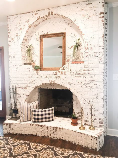 Chimney Decor, Rustic Brick, Minimalist Living Room Decor, Brick Fireplace Makeover, Brick Chimney, White Wash Brick, Farmhouse Fireplace, Fireplace Remodel, Diy Fireplace