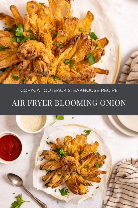 Outback Blooming Onion Recipe Air Fryer, Outback Blooming Onion Recipe, Blooming Onion Recipe Air Fryer, Onion Air Fryer, Outback Blooming Onion, Air Fryer Blooming Onion, Blooming Onion Recipe, Copycat Outback, Onion Appetizers