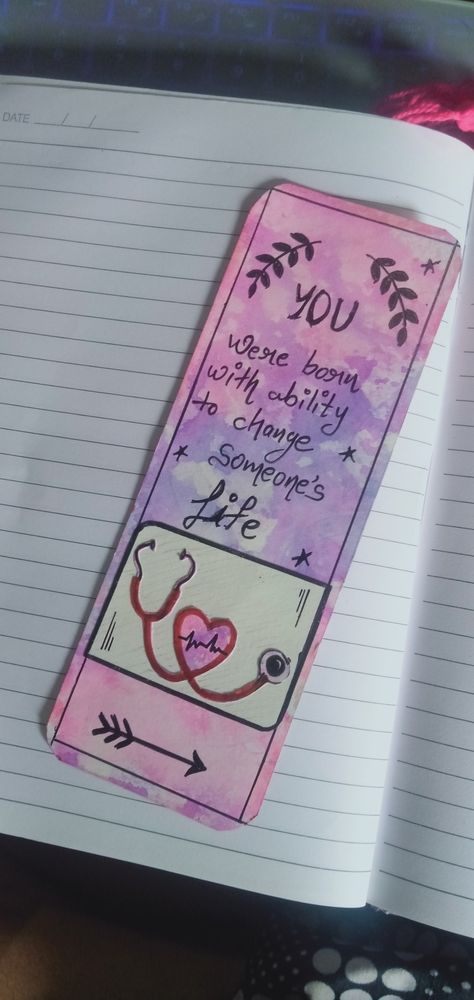 Made this bookmark for my friend #Doctor special bookmark 🔖 Paintings For Doctors, Book Mark For Friends, Drawing For Doctors, Bookmarks Handmade Motivational, Birthday Bookmarks Diy, Bookmarks For Doctors, Bookmark Ideas For Best Friend, Friendship Bookmarks Diy, Doctor Related Drawings