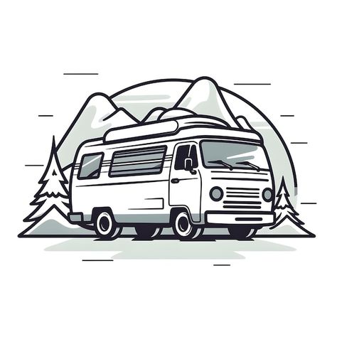 Photo creative digital art design illust... | Premium Photo #Freepik #photo Rv Illustration, Camper Caravan, Digital Art Design, Camping Trailer, Travel Trailer, Camper Van, Caravan, Recreational Vehicles, Rv