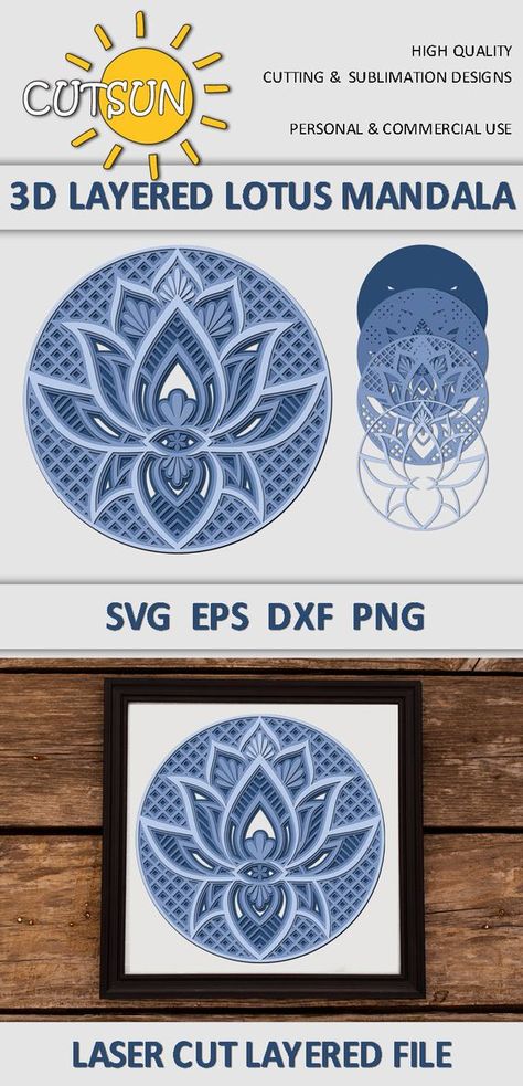 3D SVG Cut Files Cnc Art, Lotus Mandala, Flower Shadow Box, Layered Cut, Cricut Projects Beginner, 3d Paper Crafts, Cricut Tutorials, Cricut Creations, Mandala Svg