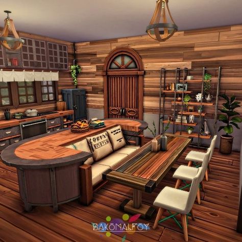 Cool Houses Sims 4, Sims 4 Furnishing Ideas, Sims 4 Lodge House, Sims Home Design, Sims House Build Ideas, Sims 4 Rustic Bedroom, Sims Houses Interior, Houses To Build On Sims 4, Sims 4 Outside Ideas