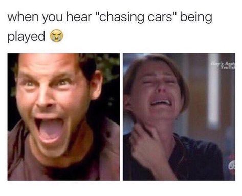 literally me loll you know somebody is about to die whenever this song starts playing Greys Memes Funny, Greys Anatomy Funny Pictures, Grays Anatomy Memes, Grey Anatomy Memes, Greys Anatomy Snapchat Streaks, Greys Anatomy Memes Funny, Funny Greys Anatomy, Greys Anatomy Songs, Greys Anatomy Quotes