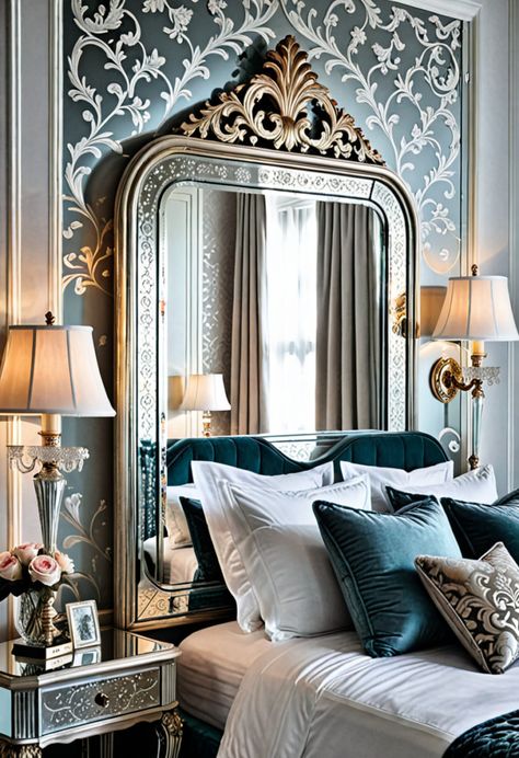 14 Mirror Over Headboard Ideas: Elevate Your Bedroom Decor » HomeDecorFull Mirror Over Headboard, Diy Mirror Headboard Ideas, Diy Mirror Headboard, Mirror Headboard Ideas, Mirror Headboard Diy, Mirrored Headboard, Headboard Mirror, Bedroom Mirror Ideas, Oversized Round Mirror