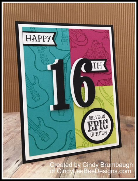 Stampin Up Epic Celebrations, 16th Birthday Card, Bee Designs, Boy Cards, Bday Cards, Color Block Design, Birthday Cards For Men, Milestone Cards, Birthday Numbers