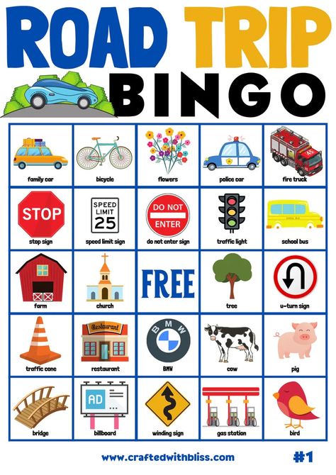 Road Trip Bingo For Kids - 10 Cards Family Road Trip Games, Bingo Birthday Party, Auto Bingo, Printable Road Trip Games, Road Trip Theme, Toddler Road Trip, Road Trip Printables, Bingo Birthday, Road Trip Bingo