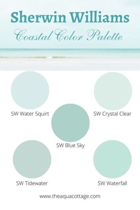 15 Coastal Aqua Blue & Green Paint Colors You’ll Love - The Aqua Cottage Turquoise Bathroom Paint Colors, Sea Foam Green Decor, Valspar Tropical Mist, Soft Aqua Paint Color, Pale Aqua Paint Colors, Light Teal Paint Colors For Bedroom, Soft Turquoise Aesthetic, Coastal Wall Paint Colors, Aqua Paint Colors For Bedroom