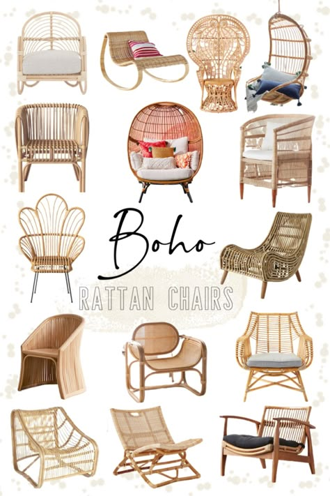 Rattan Chair Living Room, Living Room Rattan, Rattan Fan, Bedroom Rattan, Chair Minimalist, Rattan Decor, Chair Rattan, Boho Chair, Rattan Rocking Chair