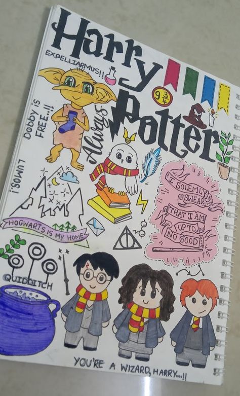 Harry Potter Themed Journal Idea 9¾ ⚯ 🗲 Expecto Patronum~ ⁺˚⋆｡°✩₊ Harry Potter Diary, Harry Potter Drawings Easy, Harry Potter Sketch, Harry Potter Scrapbook, Harry Potter Journal, Harry Potter Art Drawings, Themed Journal, Harry Potter Poster, Disney Drawings Sketches