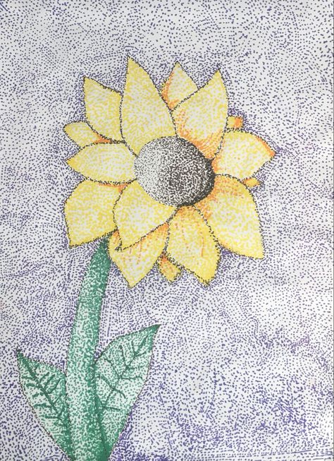 Drawing idea Pointilism Art, Dots Drawing, Dotted Drawings, Seventh Grade, Art Projects, Sunflower, Dots, Paint, Drawings