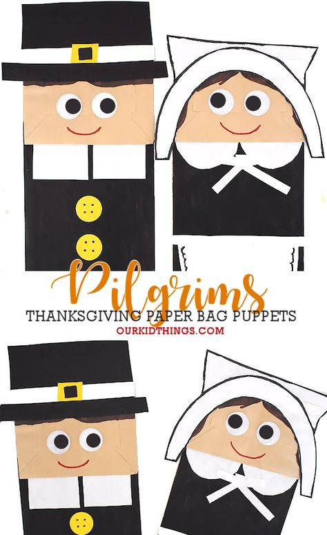 Paper Bag Pilgrim Craft #Thanksgiving #pilgrimcraft #paperbagcraft #puppet #template #freeprintable #printable #kidscraft #kidcrafts Thanksgiving Crafts And Activities, Pilgrim Crafts, Preschool November, Puppet Template, November Preschool, Thanksgiving For Kids, Craft Thanksgiving, Giraffe Crafts, Fun Thanksgiving Crafts