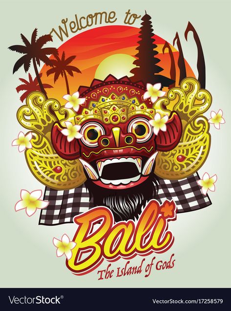 Barong Bali, Asian Style Art, Doodle Wall, Bali Design, Event Poster Template, Voyage Bali, God Sticker, Mask Drawing, Indonesian Art