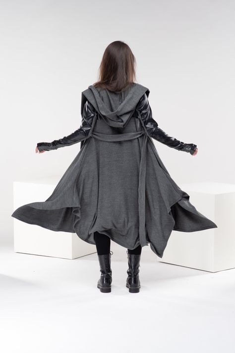 Viking Cloak, Shipping Documents, Futuristic Clothing, Open Kimono, Long Sweater Coat, Hooded Cloak, Hooded Vest, Androgynous Fashion, Cardigan Long