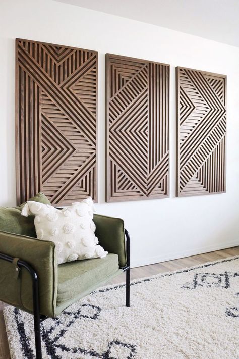 Modern Wood Art, Wood Art Panels, Geometric Wood Art, Wood Wall Art Diy, Bedroom Redo, Reclaimed Wood Art, Photo Dimensions, Interior Wall Design, Wooden Wall Decor