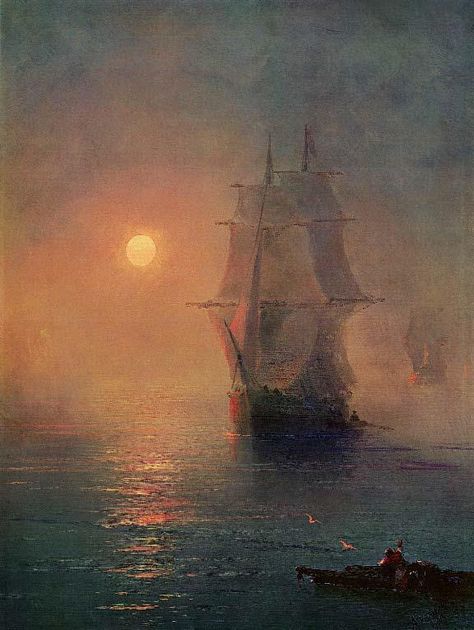 Boats Aesthetic, Ring Painting, Ship Oil Painting, Ivan Konstantinovich Aivazovsky, Ivan Konstantinovich, Peaceful Water, Ocean Oil Painting, Ivan Aivazovsky, Moody Painting