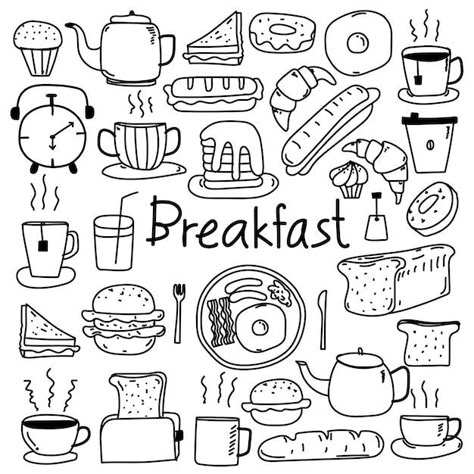 Breakfast Doodles, Bakery Clipart, Happy Birthday Drawings, Coffee Clipart, Food Doodles, Doodle Vector, Sketch Note, Love Doodles, Easy Doodle