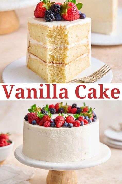 The perfect birthday cake recipe? Classic VANILLA cake! Moist, buttery, and so delicious, this easy dessert is always a hit. Easy Cake Recipes Simple, Vanilla Cake Recipes, Classic Vanilla Cake, Nature Recipes, Perfect Cake Recipe, Vegan Vanilla Cake, Buttercream Birthday Cake, Baker By Nature, Vanilla Birthday Cake