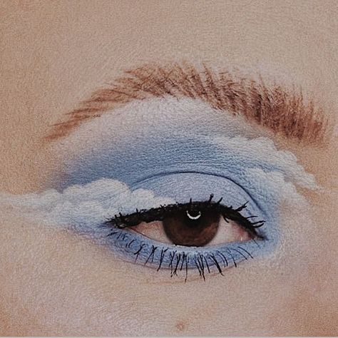 #Clouds_Aesthetic_Outfit #Clouds_Eye_Makeup #Cloud_Inspired_Makeup #Eyebrow_Art_Makeup Clouds Eye Makeup, Clouds Aesthetic Outfit, Cloud Inspired Outfits, Cloud Inspired Makeup, Air Inspired Makeup, Pastel Blue Eye Makeup, Sky Makeup Look, Rain Cloud Makeup, Periwinkle Eye Makeup