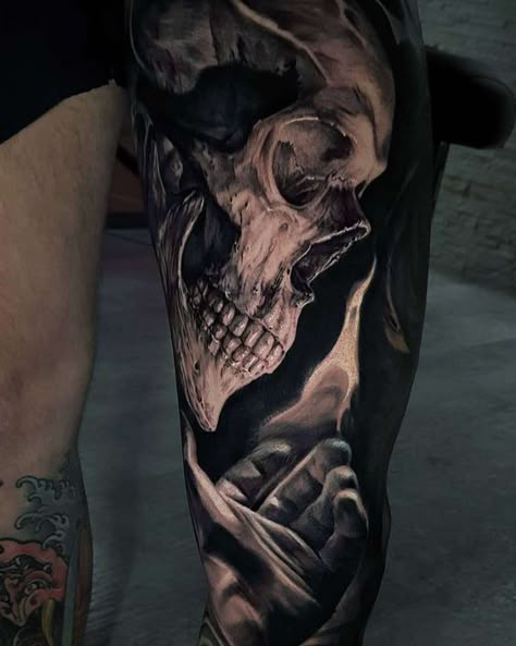 Best Tattoo In The World, Natur Tattoo Arm, Aa Tattoos, Photo Realism, Evil Skull Tattoo, Catrina Tattoo, Hyper Realistic Tattoo, Black And Grey Tattoo, Reaper Tattoo