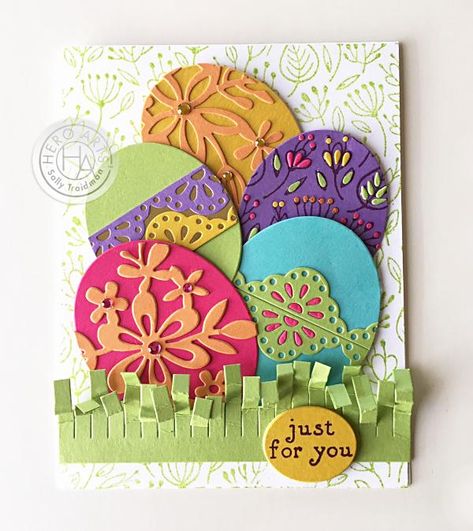 Using Die Cuts to Make Easter Eggs | Created by Sally Traidman for Hero Arts Easter Egg Ideas, Diy Easter Crafts, Stampin Up Easter, Making Easter Eggs, Egg Ideas, Egg Card, Felt Pillow, Vintage Birthday Cards, Congrats Card