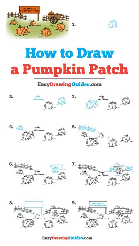 How to draw a pumpkin patch. Pumpkin Patch Cartoon, Pumpkin Patch Drawing Easy, How To Draw A Pumpkin, Pumpkin Patch Drawing, Autumn Art Ideas For Kids, Patch Drawing, Draw Pumpkin, Draw A Pumpkin, Autumn Art Ideas