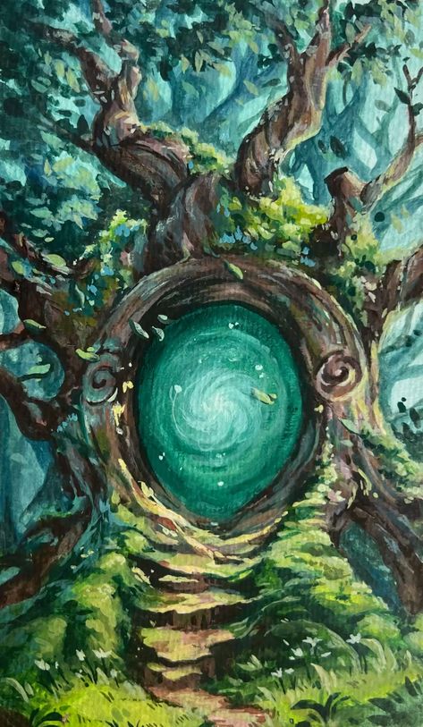 Enchanted Tree gouache painting ✨ Whimsical Forest Art, Enchanted Forest Painting, Doodles Kawaii, Earthy Art, Learning Drawing, 2025 Ideas, Magical Paintings, Paint N Sip, Enchanted Tree