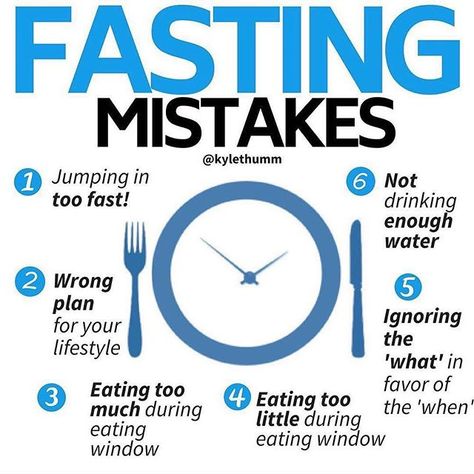 INTERMITTENT FASTING MISTAKES .  I have a free guide on Intermitent Fasting! Please click the link in my bio to get yours! . Want to try intermittent fasting? Make sure to avoid these mistakes.  . 1GOING TOO FAST  . The biggest reasons that diets & meal plans typically fail is that the new regimen is HUGELY different from what you are accustom too. If you are used to eating every couple hours then consider giving a 12/12 fast a try. Rather than fasting for 16 hours right off the bat fast for onl Fasting Types, Types Of Fasting, Types Of Intermittent Fasting, 16 Hour Fast, Fasting Plan, Desserts Keto, Week Diet, Fast Metabolism, Fasting Diet