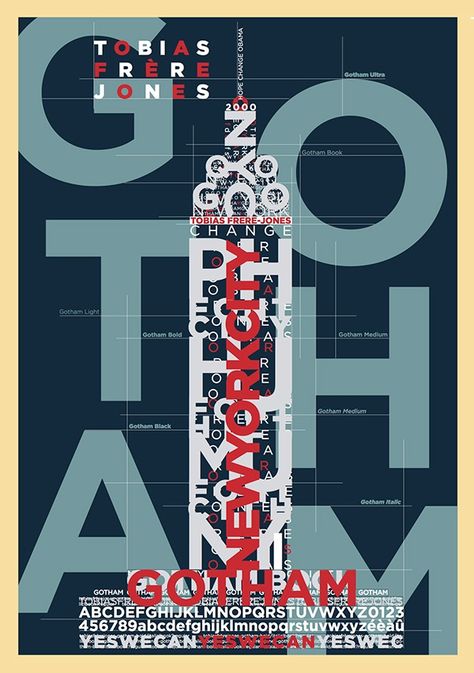 Posters inspired by the work of the font designer Tobias Frere-Jones famous for his creation : Gotham font. Gotham Font, Magazine Cover Layout, Typeface Poster, Typography Magazine, Poster Fonts, Typography Branding, Hand Lettering Fonts, The Font, Typography Poster Design