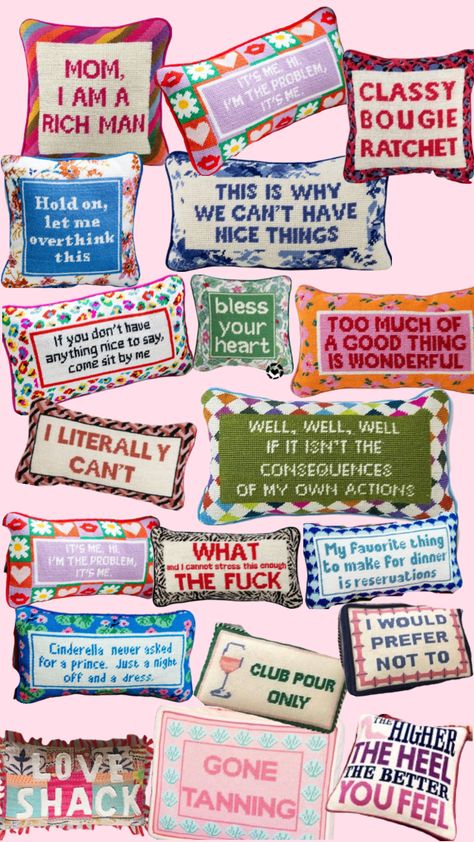 Needlepoint pillows!! Cute throw pillows with funny sayings!❤️ #needlepoint #pillows #throwpillows #needlepointpillow Funny Pillow Quotes, Funny Needlepoint, Cute Throw Pillows, Pillows Cute, Funny Pillows, Cross Stitch Pillow, Pillow Quotes, Cute Pillows, Needlepoint Pillows