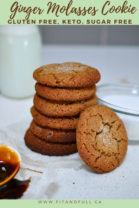 Keto Ginger Molasses Cookies, Molasses Cookies With Almond Flour, Keto Spice Cookies, Keto Ginger Recipes, Almond Flour Ginger Molasses Cookies, Healthy Ginger Molasses Cookies, Almond Flour Ginger Snaps, Sugar Free Ginger Snaps, Sugar Free Molasses Cookies