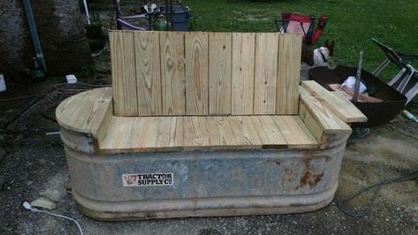 Old Door Projects, Diy Bench Seat, Front Door Makeover, Porch Furniture, Stock Tank, Diy Garden Furniture, Front Porches, Door Makeover, The Ranch