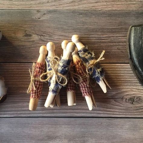 Rustic Plaid Fabric Wrapped Clothespin Set of 6 | Antique Farmhouse Rustic Clothes, Rustic Laundry Room, Rustic Laundry, Rustic Laundry Rooms, Sewing Decor, Neutral Christmas Decor, Clothes Pegs, Homespun Fabric, Lone Tree